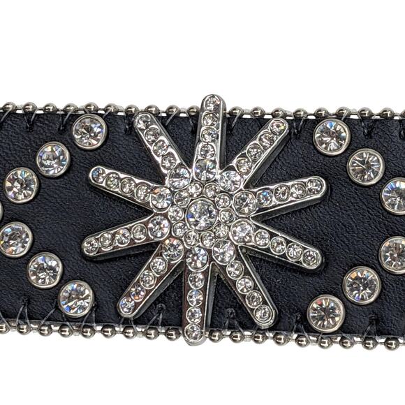 BHW LEATHER BELT Silver Starbursts Rhinestones Western Rodeo ~ 40\